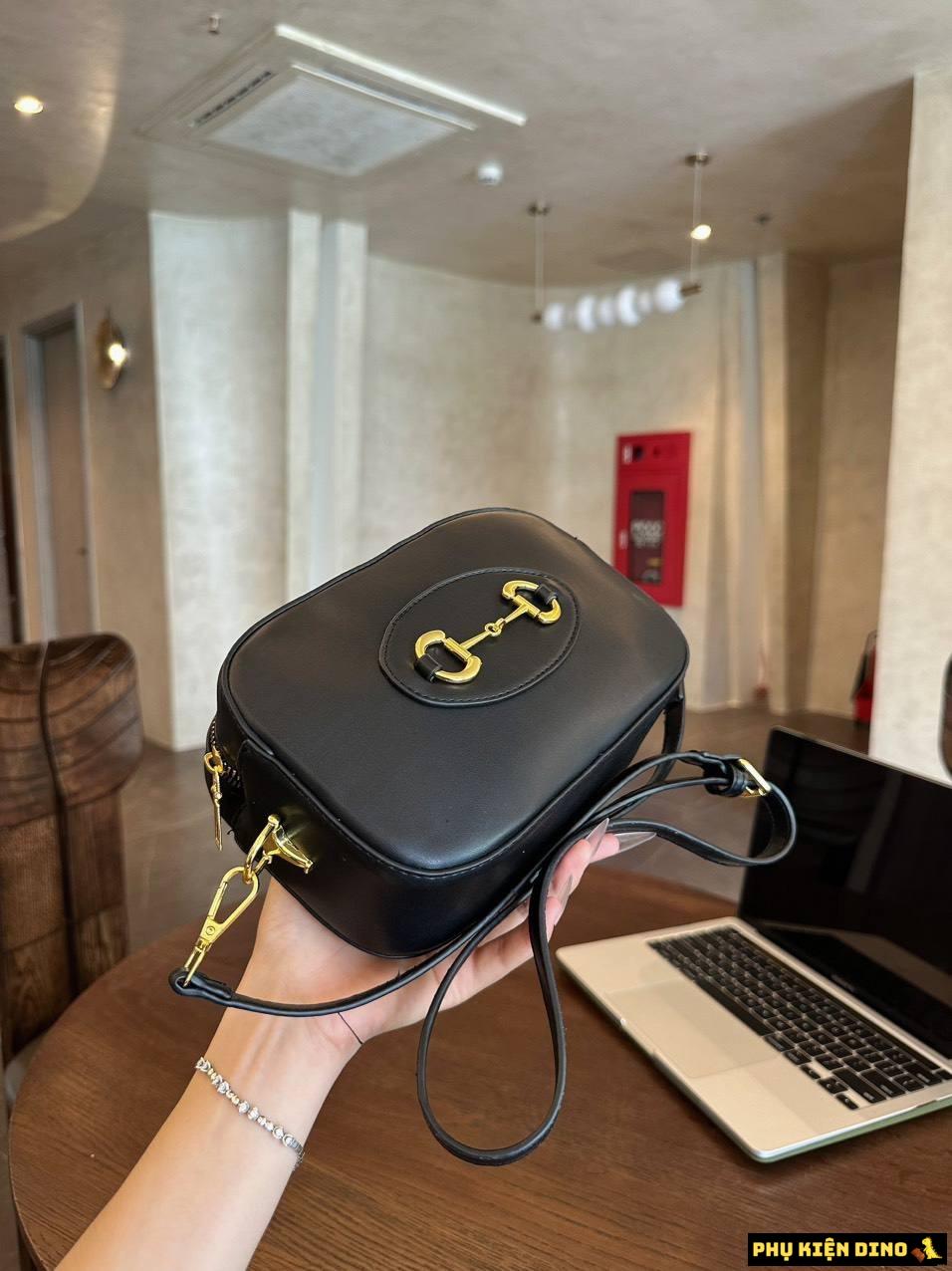 Túi Gucci Horsebit 1955 Pochette Leather Trắng Đen 760196 3 Túi Gucci Horsebit 1955 Small Shoulder Bag Pochette Leather Black