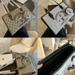 Túi Tote Gấu Bear Hai Màu Họa Tiết Nâu Size 35