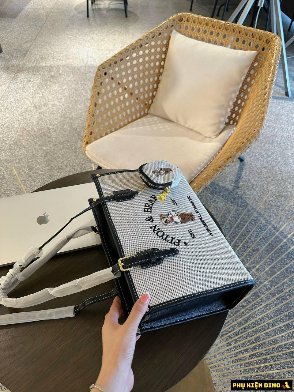 Túi Tote Gấu Bear Hai Màu Họa Tiết Nâu Size 35 7 Túi Tote Gấu Bear Màu Trắng Đen