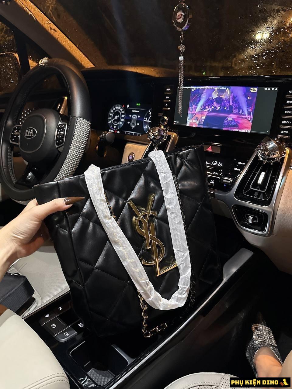 Túi Tote YSL Da Mềm Màu Đen Logo Vàng 2 Túi Tote YSL Màu Đen Da Bóng Lót Nhung