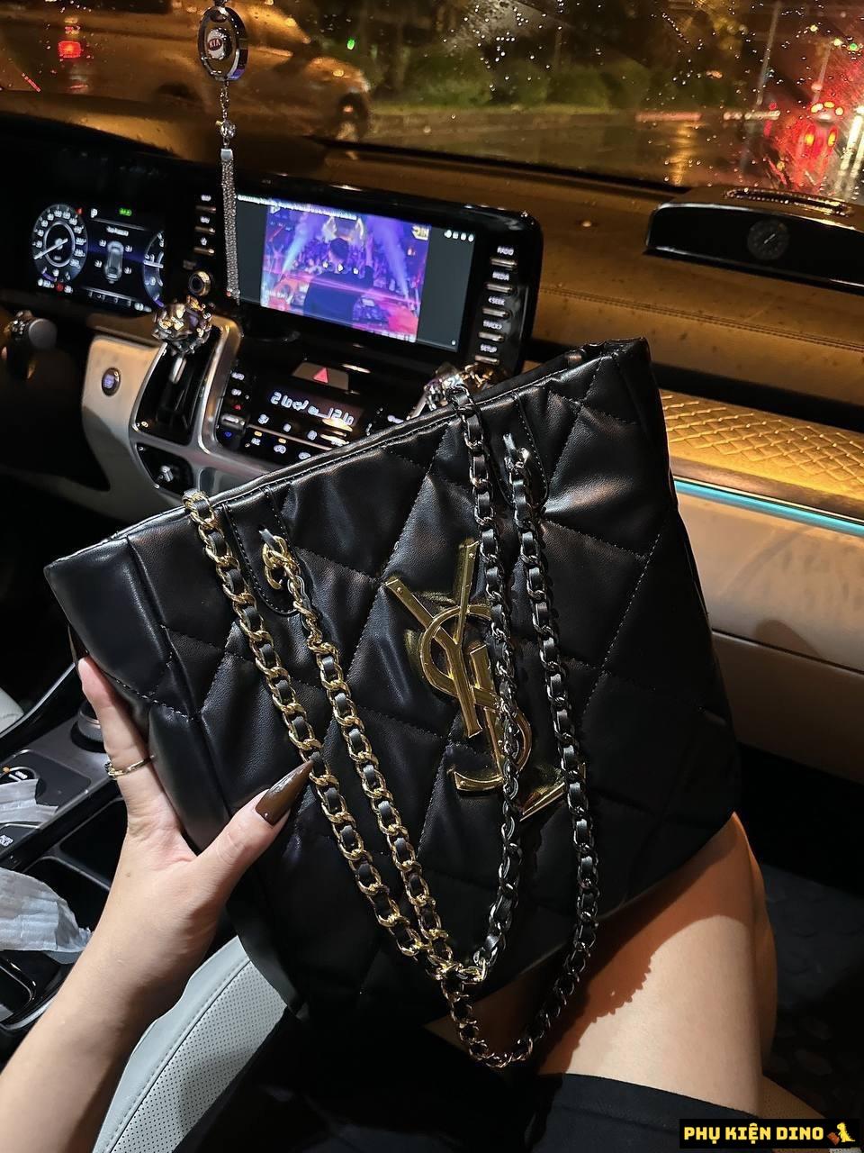 Túi Tote YSL Da Mềm Màu Đen Logo Vàng 9 Túi Tote YSL Black Gold