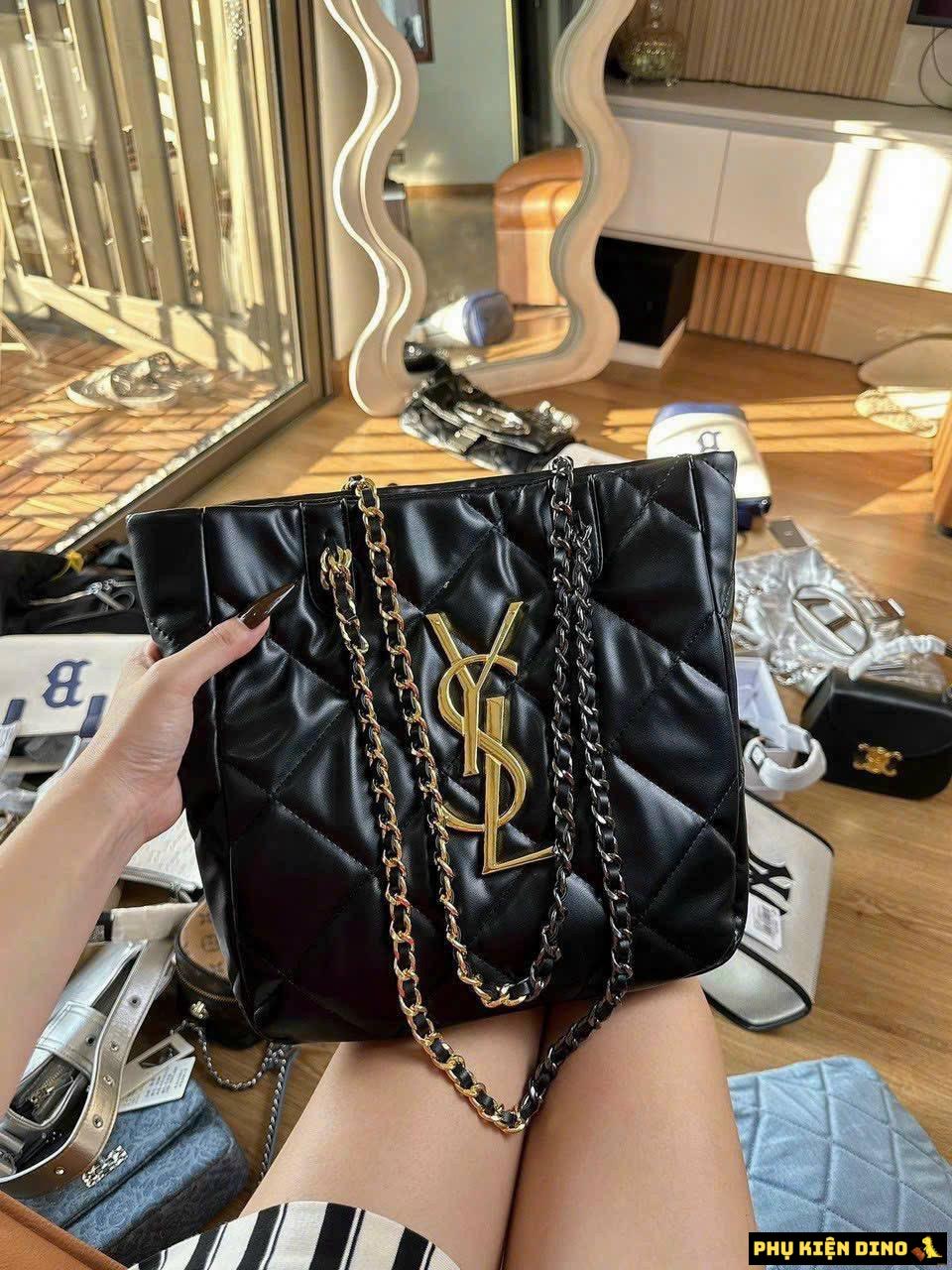 Túi Tote YSL Da Mềm Màu Đen Logo Vàng 1 Túi Tote YSL Màu Đen