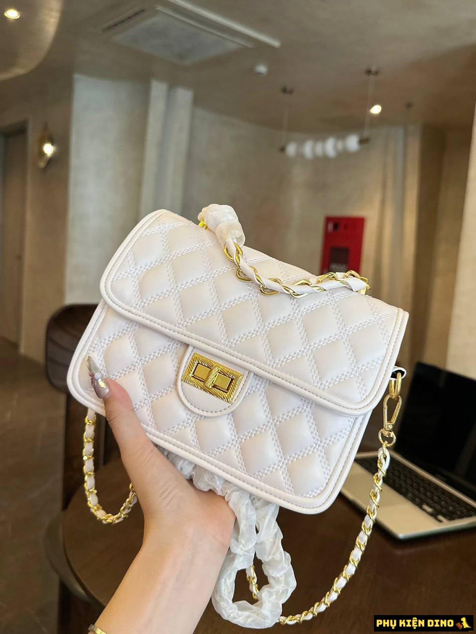 Túi Vuông Khóa Xoay Trần Trám Hai Màu Trắng Đen Size 20 7 Túi Vuông Khóa Xoay Trần Trám Hai Màu Trắng Size 20