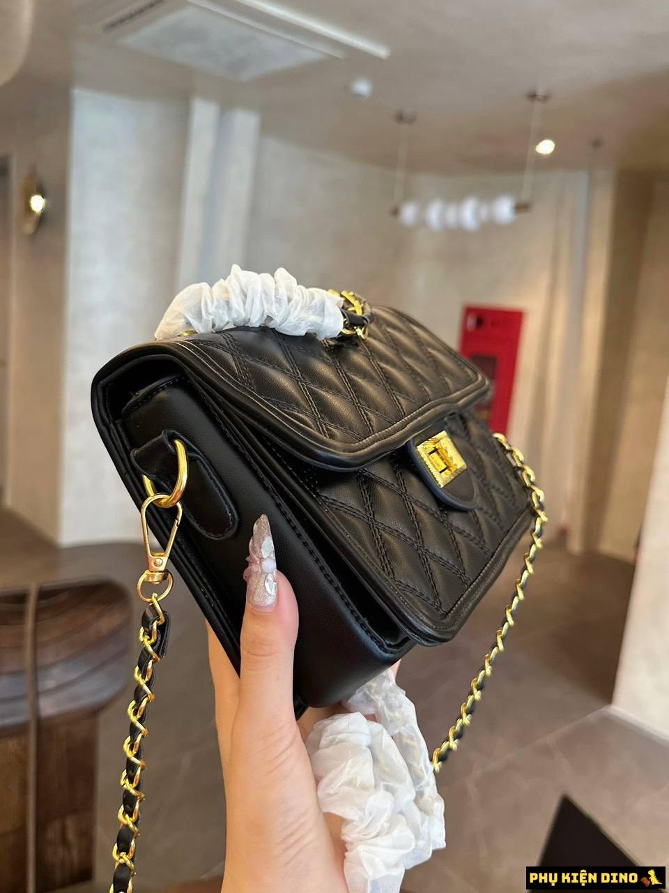 Túi Vuông Khóa Xoay Trần Trám Hai Màu Trắng Đen Size 20 6 Túi Vuông Khóa Xoay Trần Trám