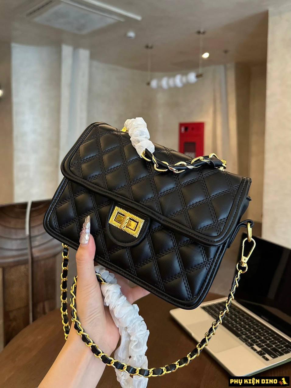 Túi Vuông Khóa Xoay Trần Trám Hai Màu Trắng Đen Size 20 3 Túi Xách Tay Ô Trám Màu Đen