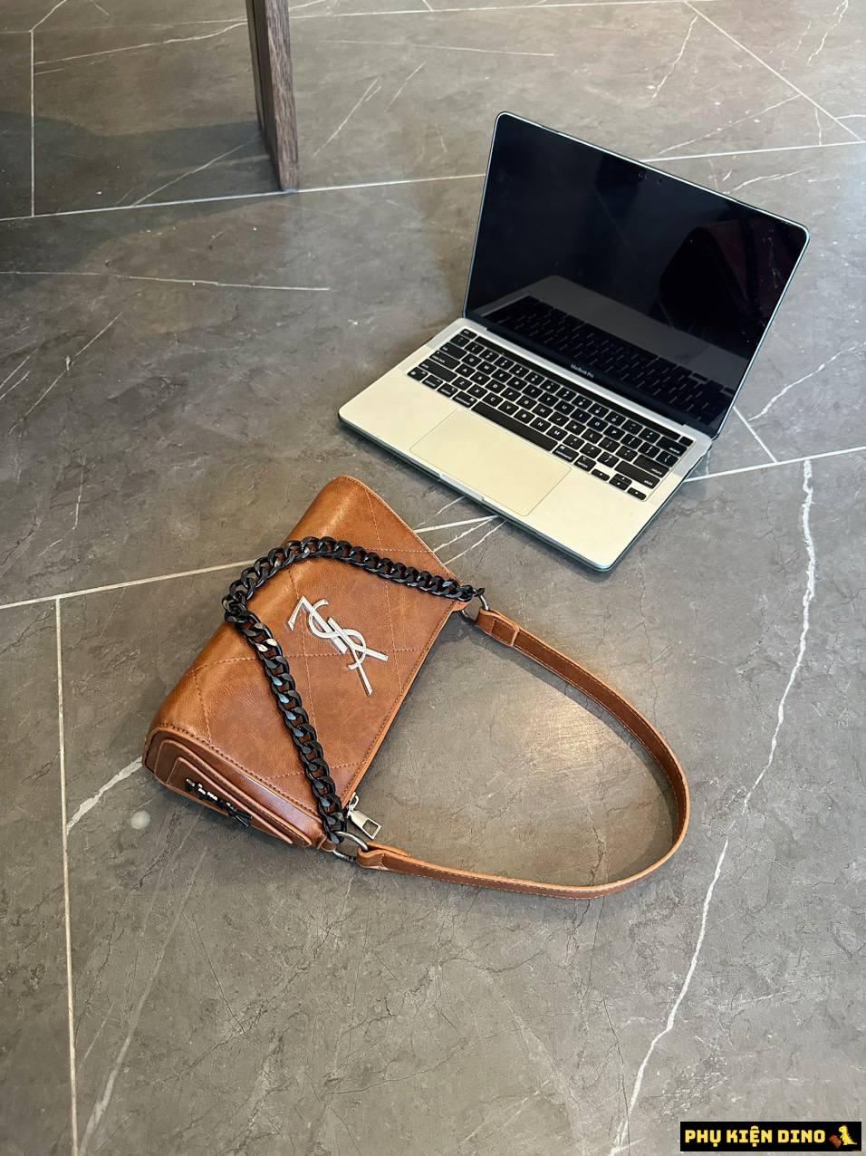 Túi YSL Dáng Ngang Khóa Bạc Size 22 Nâu Trắng 2 Túi xách YSL Saint Laurent Dáng Ngang Trắng Khóa Bạc