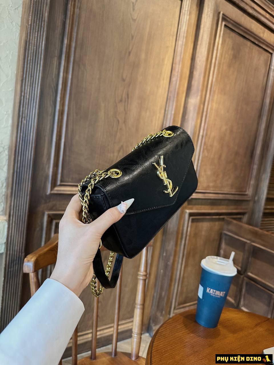 Túi YSL Bìa Thư Da Nhăn Vân Lì Size 20 2 Màu Nâu Đen 3 Túi YSL Bìa Thư Da Nhăn Vân Lì Màu Đen
