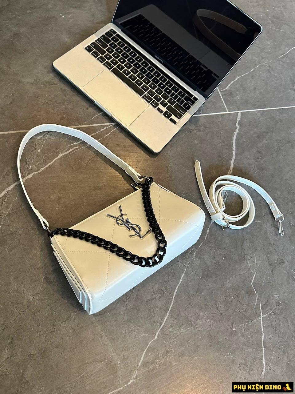 Túi YSL Dáng Ngang Khóa Bạc Size 22 Nâu Trắng 5 Túi YSL Dáng Ngang Khóa Bạc Size 22 Nâu Trắng