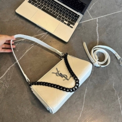 Túi YSL Khóa Bạc Xích Đen Màu Trắng