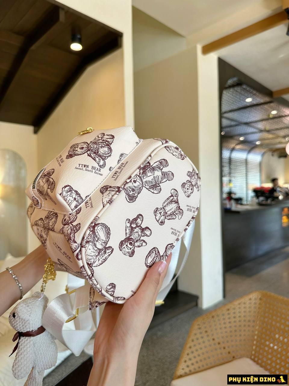 Balo Gấu Size 25 3 Màu Cam Hồng Kem Kèm Gấu 7 Balo Gấu Bear Cream Size 25