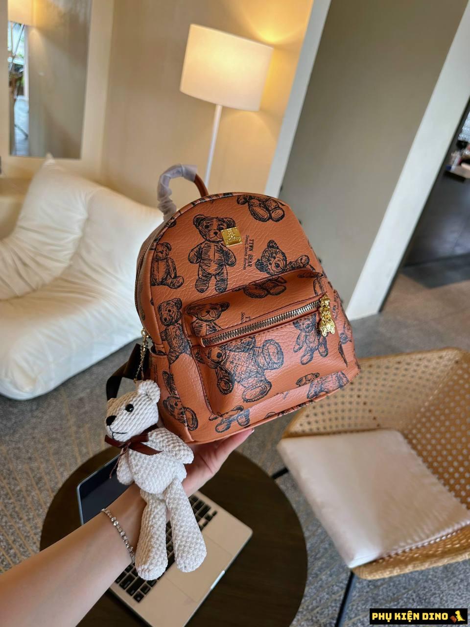 Balo Gấu Size 25 3 Màu Cam Hồng Kem Kèm Gấu 2 Balo Gấu Bear Size 25 Màu Cam