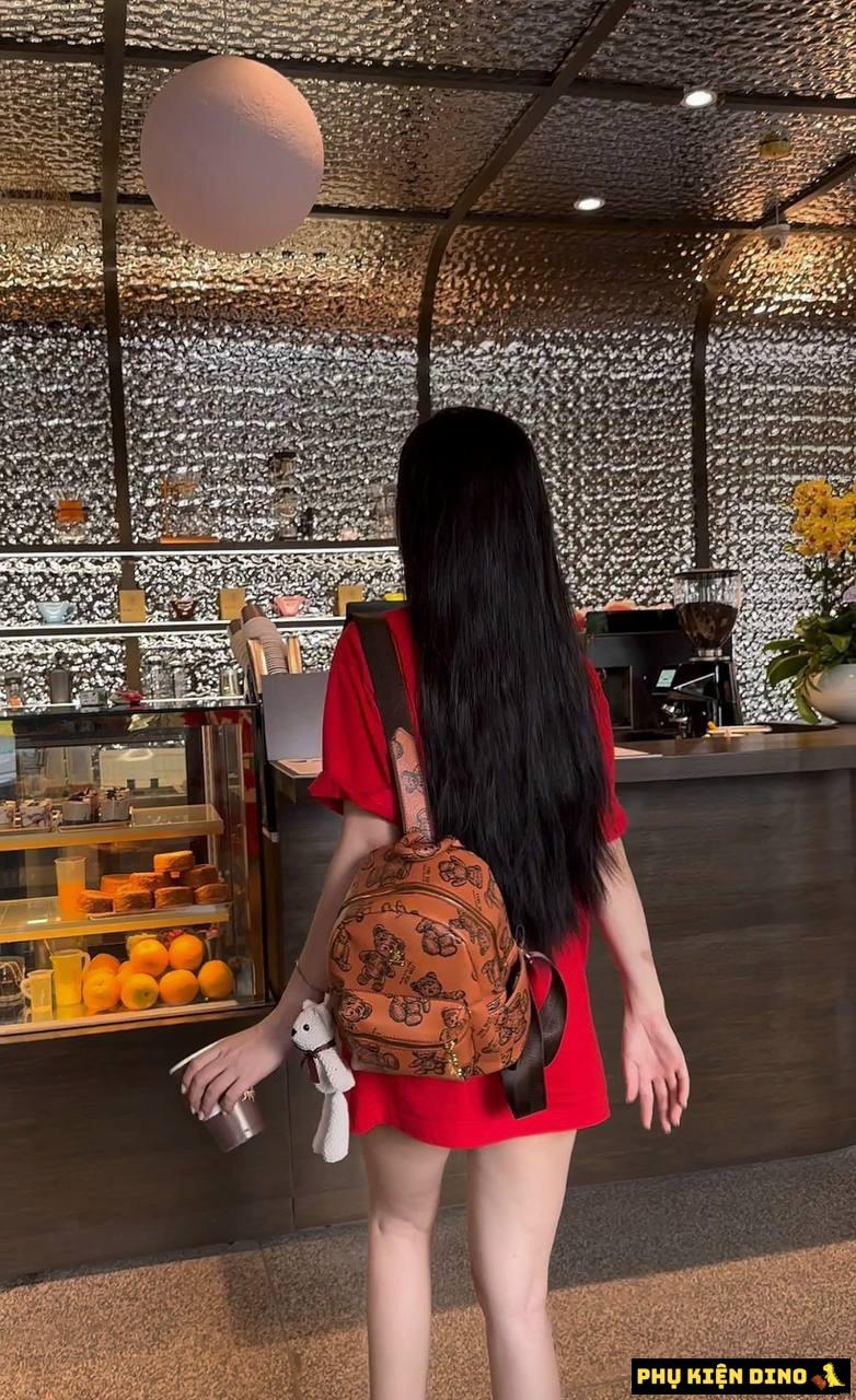 Balo Gấu Size 25 3 Màu Cam Hồng Kem Kèm Gấu 5 Balo Gấu Size 25 Màu Cam Kèm Gấu