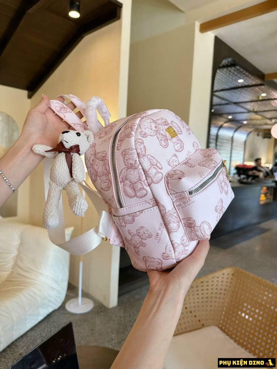 Balo Gấu Size 25 3 Màu Cam Hồng Kem Kèm Gấu 4 Balo Gấu Size 25 Màu Hồng kèm Gấu