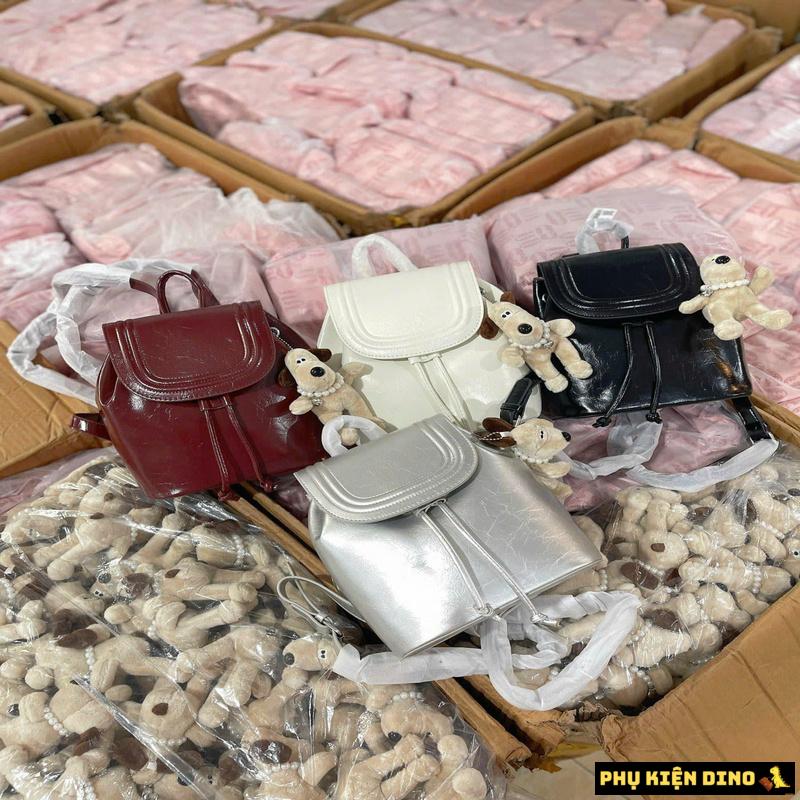 Balo 4 Màu Đỏ Trắng Bạc Đen Kèm Móc Gấu 9 Balo Mini 4 Màu Đỏ Trắng Bạc Đen Kèm Móc Gấu