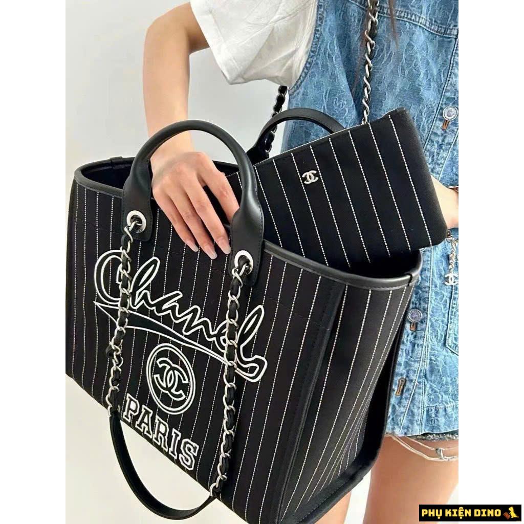 Túi Chanel Paris Kẻ Sọc Trắng Đen Kèm Ví 5 Túi Chanel Black Paris White Kẻ Sọc