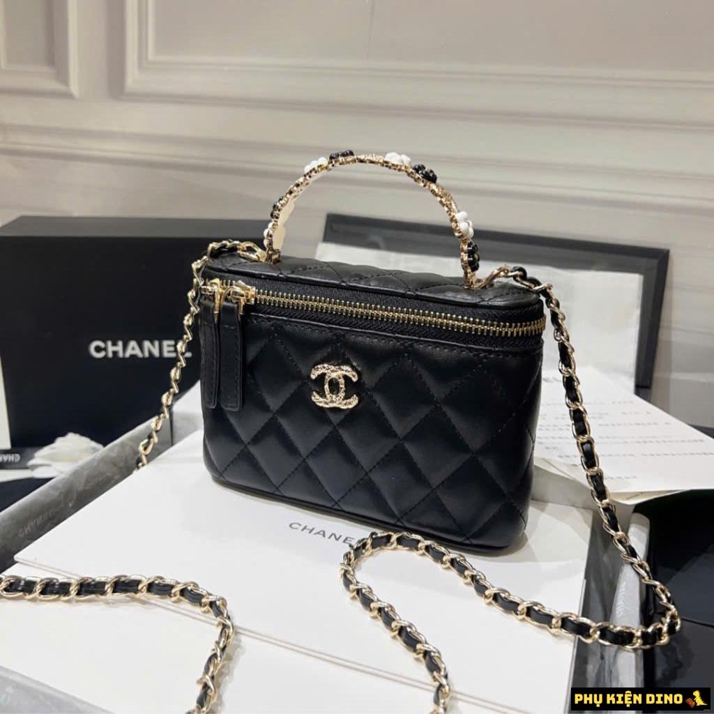Túi Chanel Vanity Cốp Quai Hoa Fullbox Trắng Đen Hồng 3 Túi Chanel Cốp Quai Hoa Fullbox