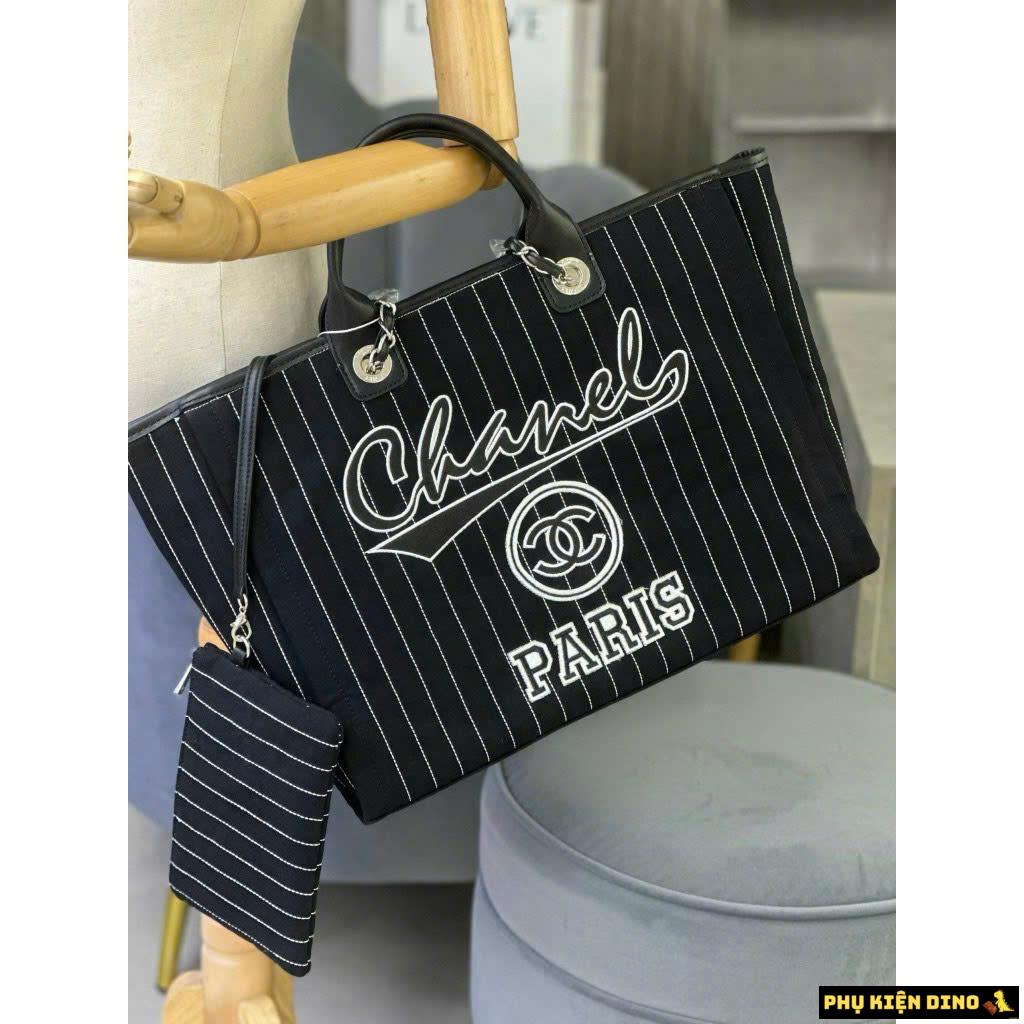 Túi Chanel Paris Kẻ Sọc Trắng Đen Kèm Ví 1 Túi Chanel Tote Vải Kẻ Sọc