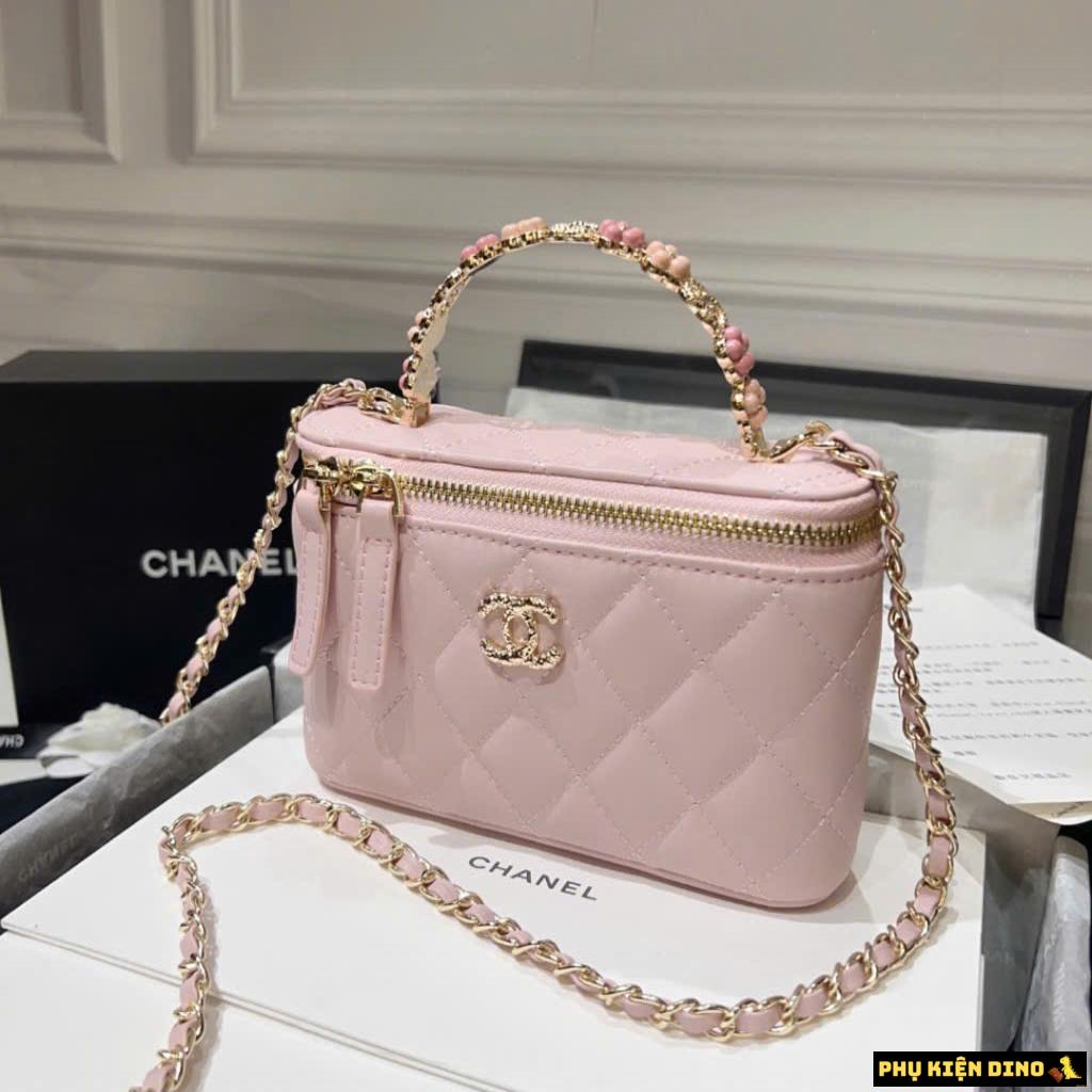 Túi Chanel Vanity Cốp Quai Hoa Fullbox Trắng Đen Hồng 6 Túi Chanel Vanity Cốp Quai Hoa Fullbox Màu Hồng