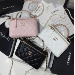 Túi Chanel Vanity Cốp Quai Hoa Fullbox Trắng Đen Hồng