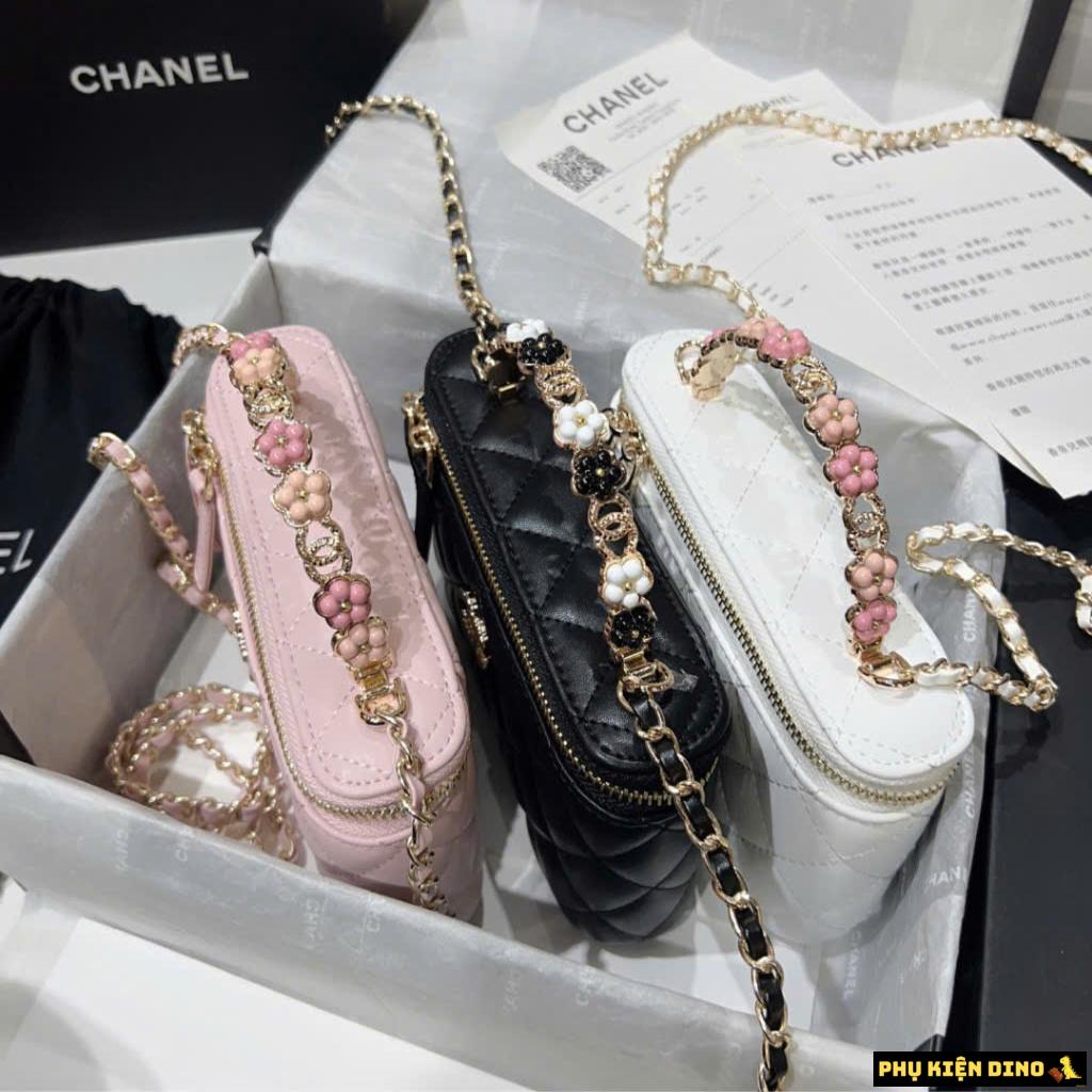 Túi Chanel Vanity Cốp Quai Hoa Fullbox Trắng Đen Hồng 5 Túi Chanel Vanity Cốp Quai Hoa Fullbox
