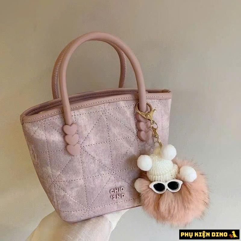 Túi Chio 2 Quai Giỏ Kèm Gấu 2 Màu Hồng Loang Kem 4 Túi Chio 2 Quai Giỏ Kèm Gấu màu Hồng Loang