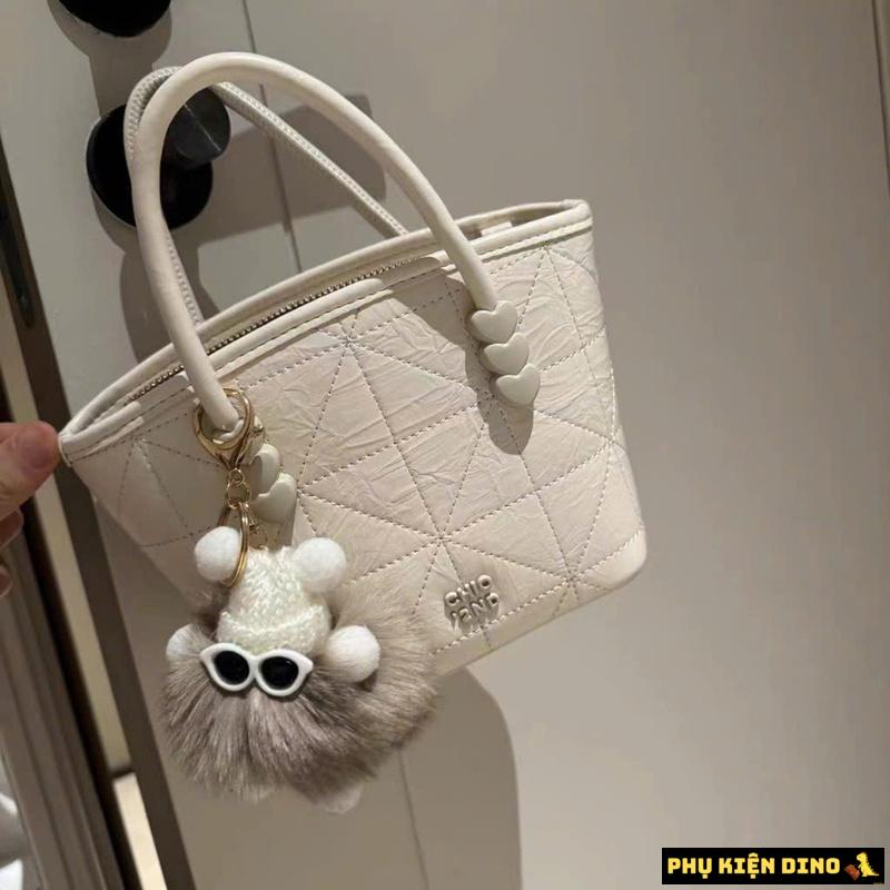 Túi Chio 2 Quai Giỏ Kèm Gấu 2 Màu Hồng Loang Kem 3 Túi Chio 2 Quai Giỏ Kèm Gấu màu Trắng Kem