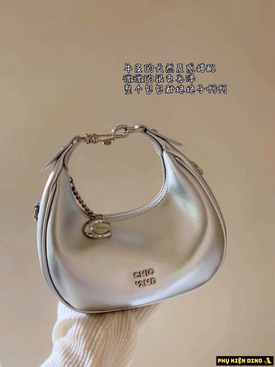 Túi Dáng Tròn Chio 2 màu Trắng Bạc 4 Túi Chio Dáng Tròn Màu Bạc
