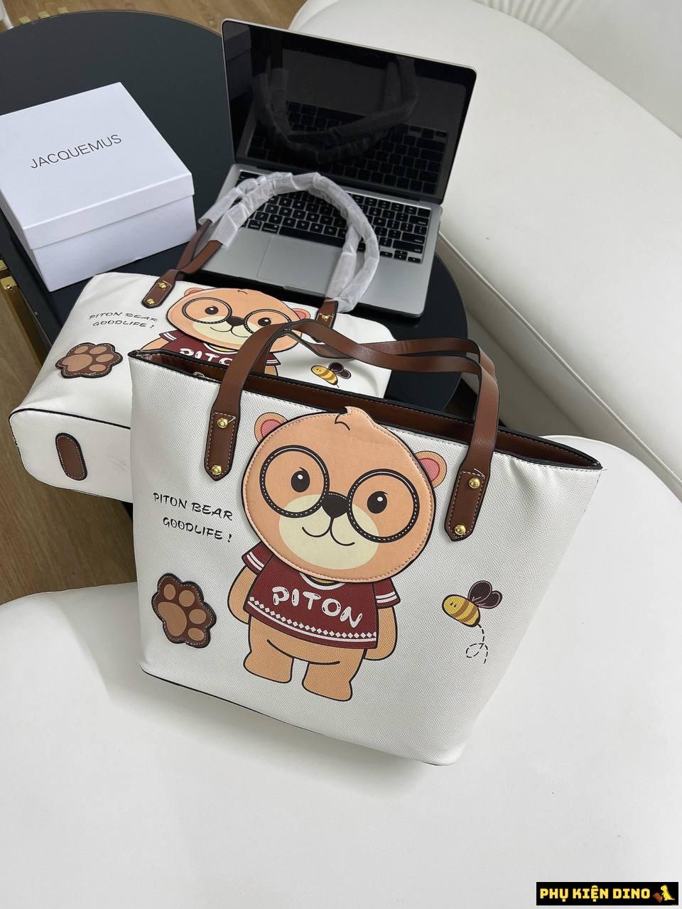 Túi Tote Gấu Size 28 Tote Piton Bear 3 Túi Gấu Size 28 Tote Piton Bear