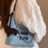 Túi Đeo Vai Chio 2nd Denim Chữ Đen Kèm Gấu 7 Túi Kẹp nách Chio Denim Chữ Đen