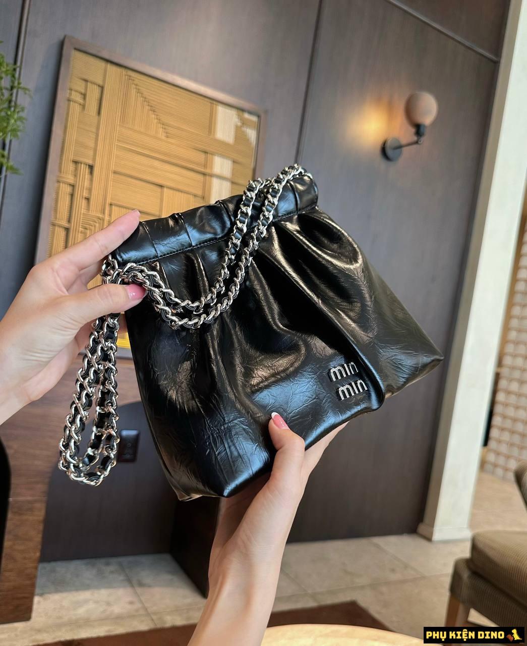 Túi Miu Miu Dây Rút 3 màu Hồng Trắng Đen Size 24 3 Túi Miu Miu Black Khóa Bấm Size 24