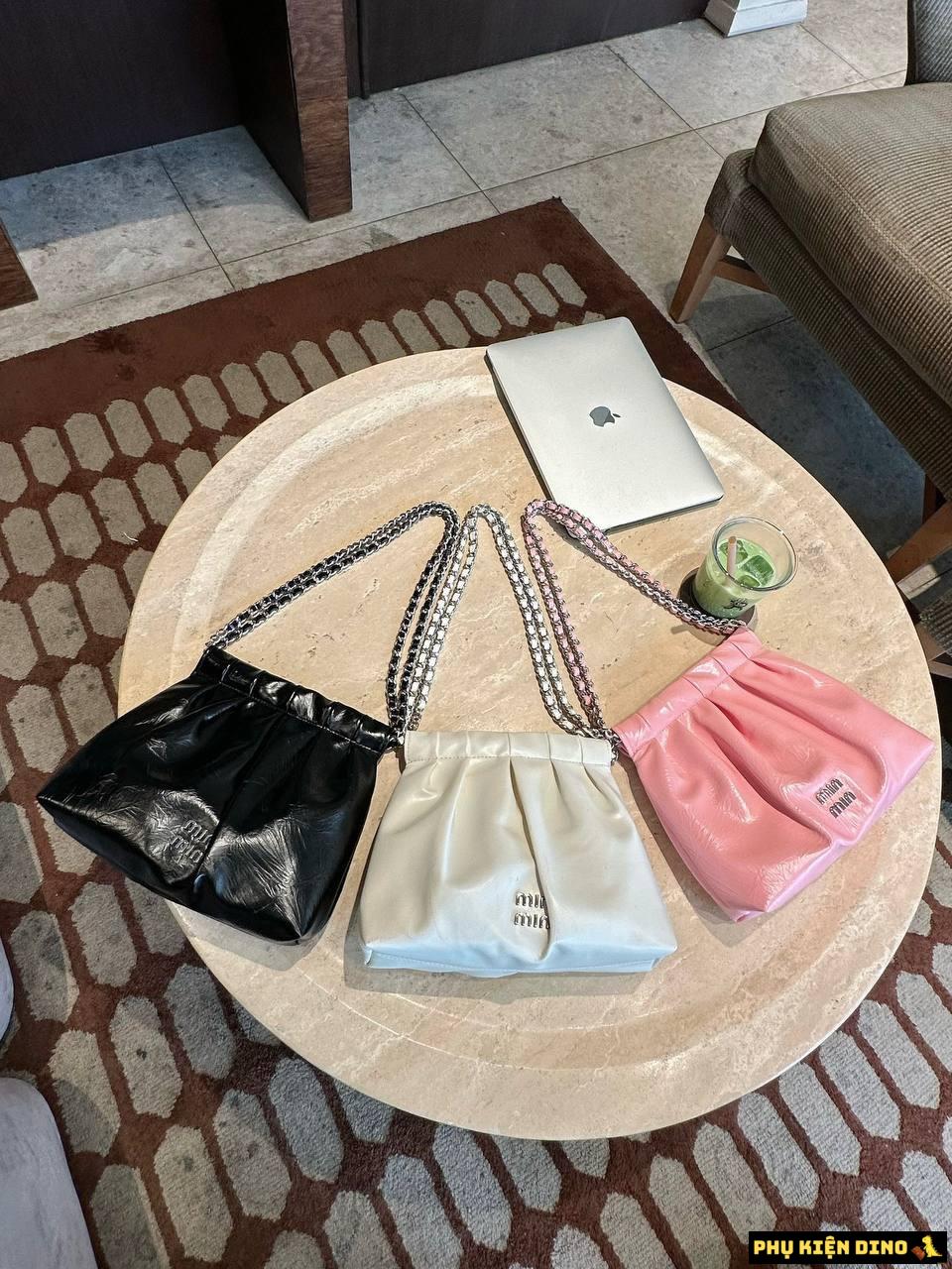 Túi Miu Miu Dây Rút 3 màu Hồng Trắng Đen Size 24 1 Túi Miu Miu Dây Rút màu Hồng Trắng Đen