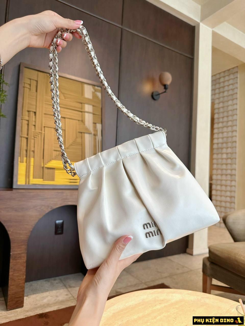 Túi Miu Miu Dây Rút 3 màu Hồng Trắng Đen Size 24 4 Túi Miu Miu White Khóa Bấm Size 24