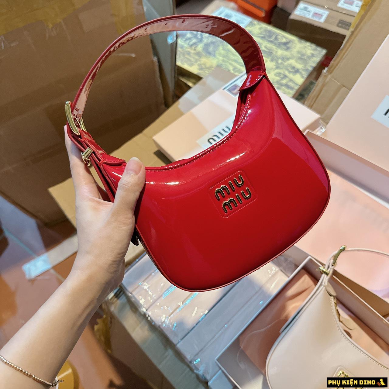 Túi MiuMiu 3 Màu Đỏ Trắng Đen Fullbox 4 Túi MiuMiu Logo Vàng màu Đỏ Bóng
