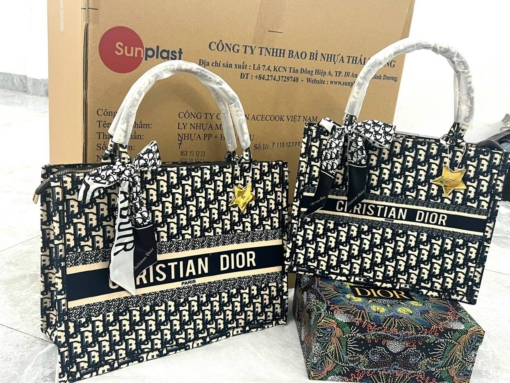 Túi Tote Dior Kèm Khăn Lụa Cao Cấp Size 35