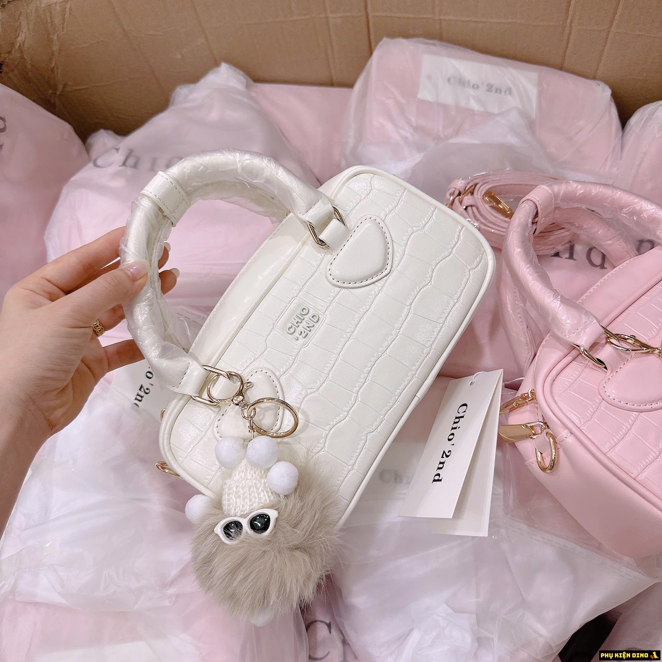 Túi Trống Chio 2nd 3 Màu Hồng Trắng và Denim 7 Túi Trống Chio 2nd Trắng kèm Gấu