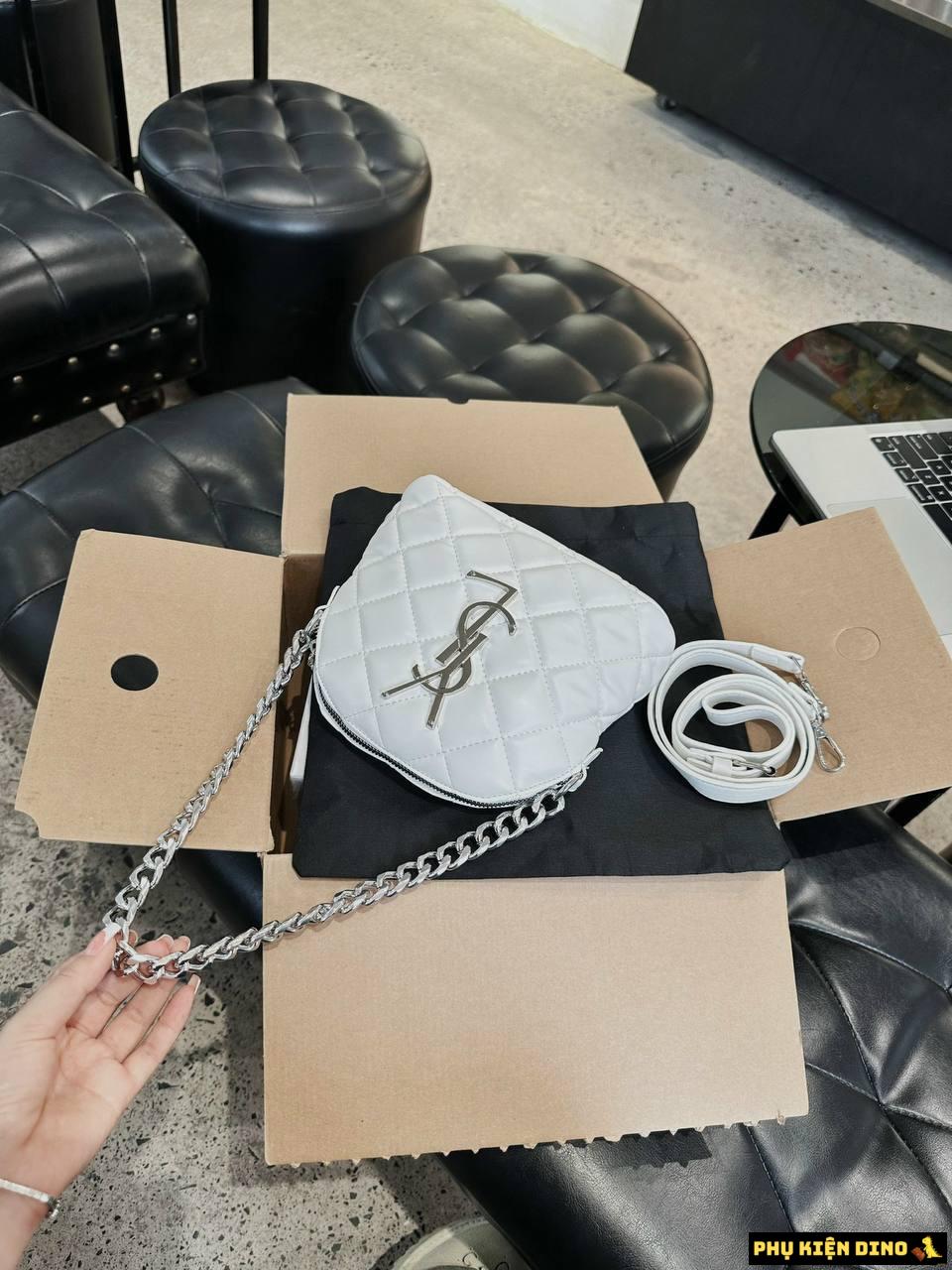 Túi YSL Dáng Bầu Size 21 Hai Màu Trắng Đen Khóa Bạc 11 Túi YSL Dáng Bầu Size 21 Màu Trắng Khóa Bạc