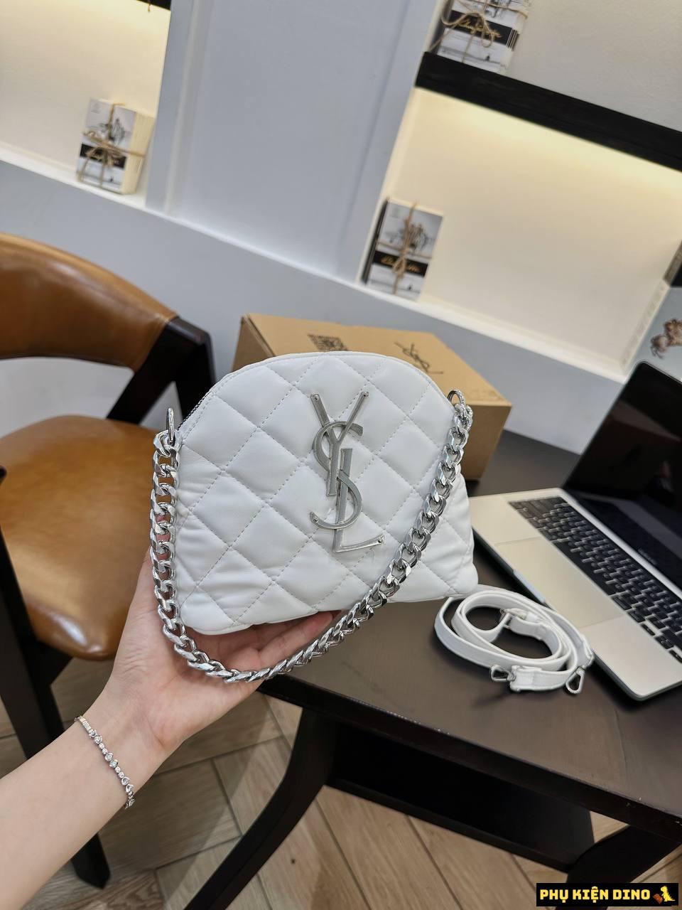 Túi YSL Dáng Bầu Size 21 Hai Màu Trắng Đen Khóa Bạc 8 Túi YSL Dáng Hến màu Trắng Khóa Bạc