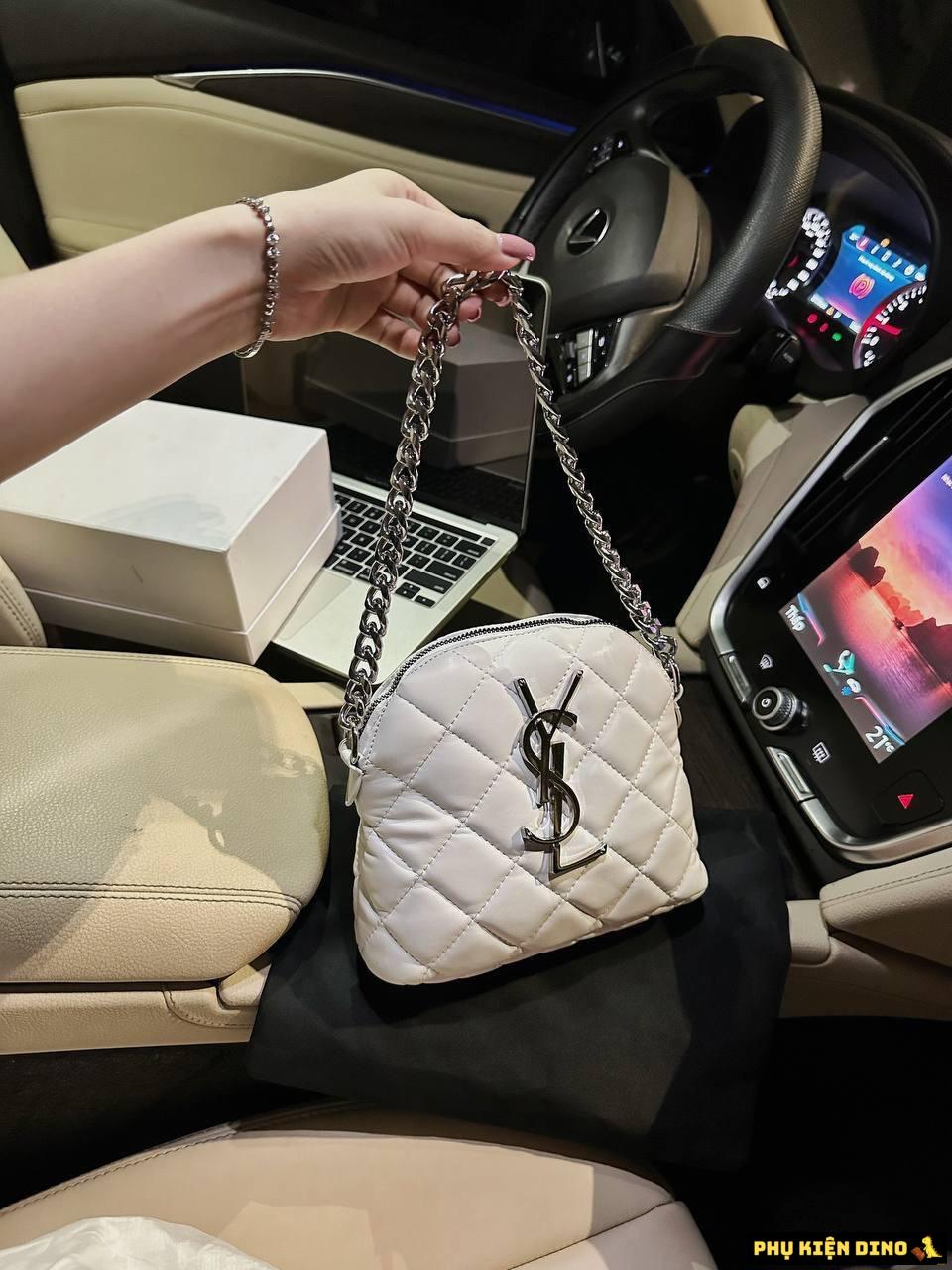 Túi YSL Dáng Bầu Size 21 Hai Màu Trắng Đen Khóa Bạc 1 Túi YSL White Size 21