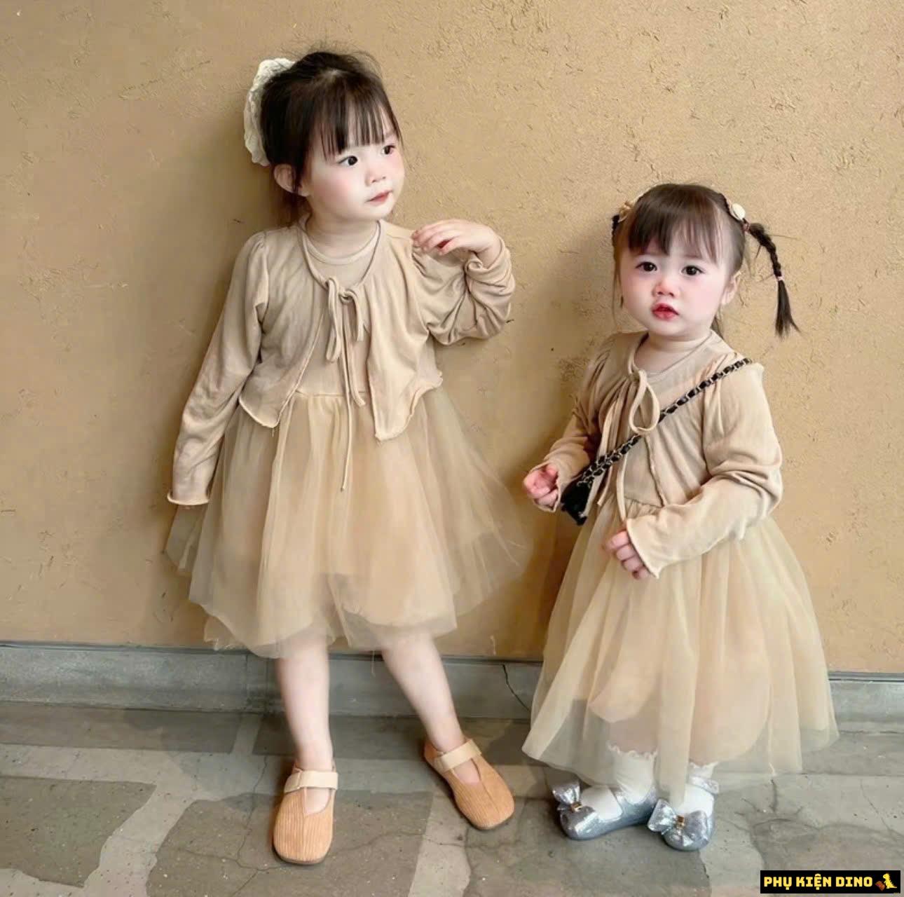 Váy phối ren kèm áo tăm nâu bé gái 1 Váy phối ren kèm áo tăm nâu bé gái