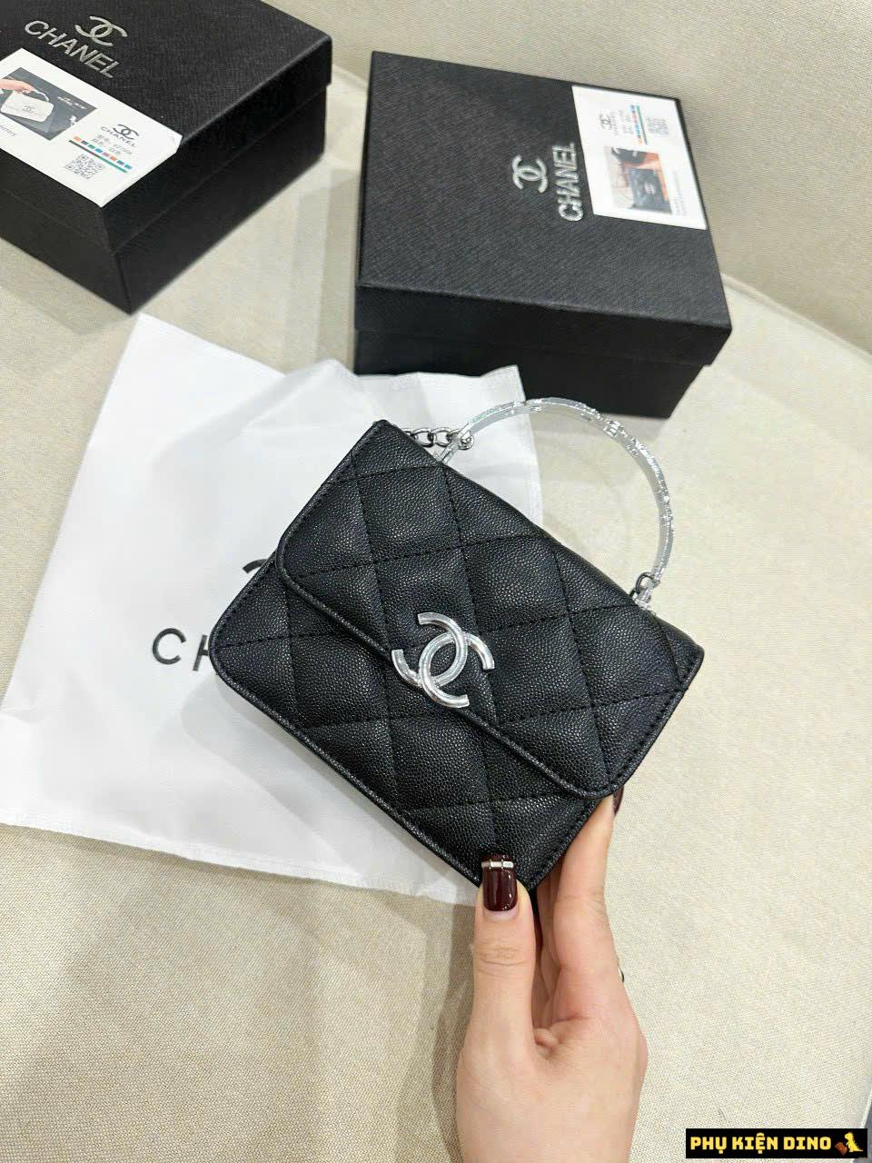 Túi Chanel Mini Quai Kiềng Màu Trắng Đen Fullbox 10 Túi Chanel Mini Black Quai Kiềng Fullbox