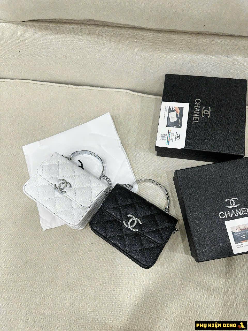 Túi Chanel Mini Quai Kiềng Màu Trắng Đen Fullbox 7 Túi Chanel Mini Black White