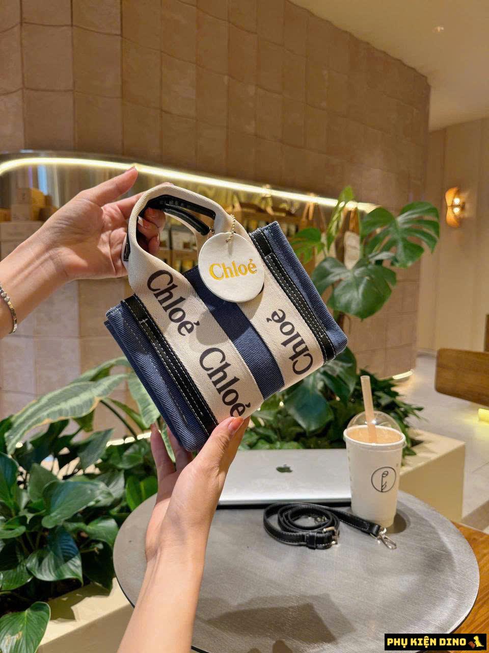 Túi Chloe Nano Woody In Linen Brown Black Navy 10 Túi Chloe màu Xanh Navy