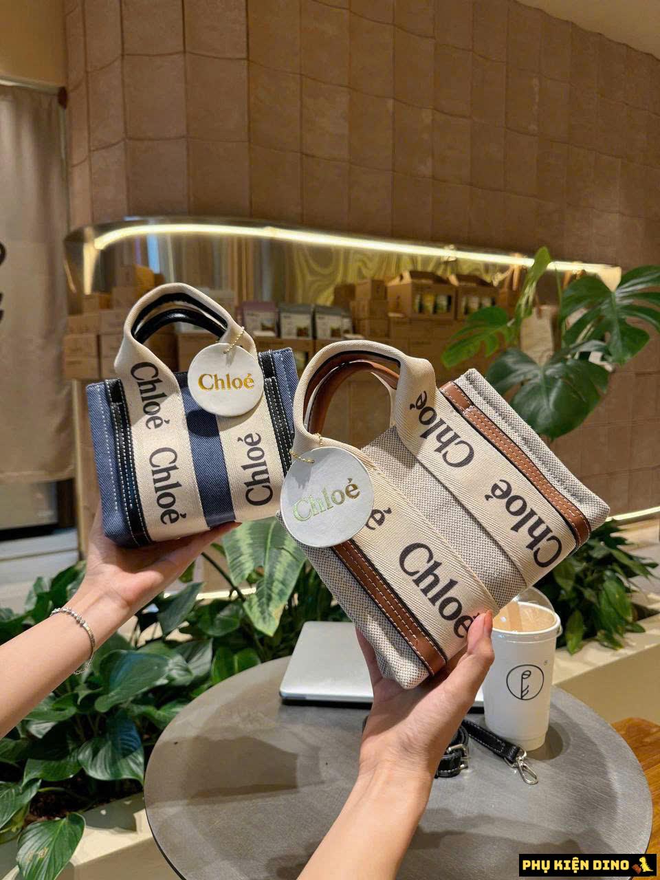 Túi Chloe Nano Woody In Linen Brown Black Navy 9 Túi Chloe Nano Woody In Linen Brown Navy