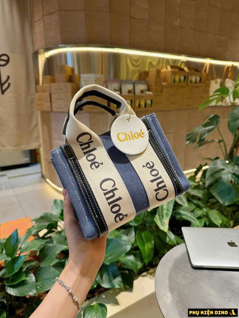 Túi Chloe Nano Woody In Linen Brown Black Navy 6 Túi Chloe Nano Woody In Linen Màu Xanh navy Size 20