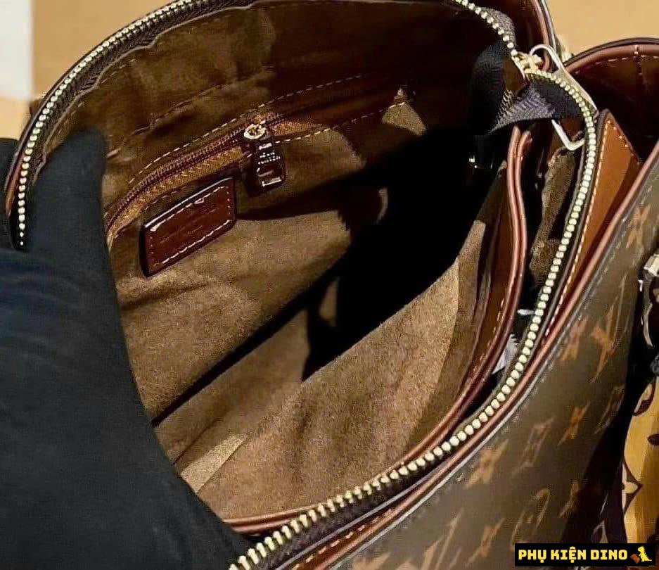 Túi Louis Vuitton LV Hai Quai Màu Nâu Và Vàng Nâu 8 Túi Công sở Louis Vuitton LV Brown Kèm Khăn
