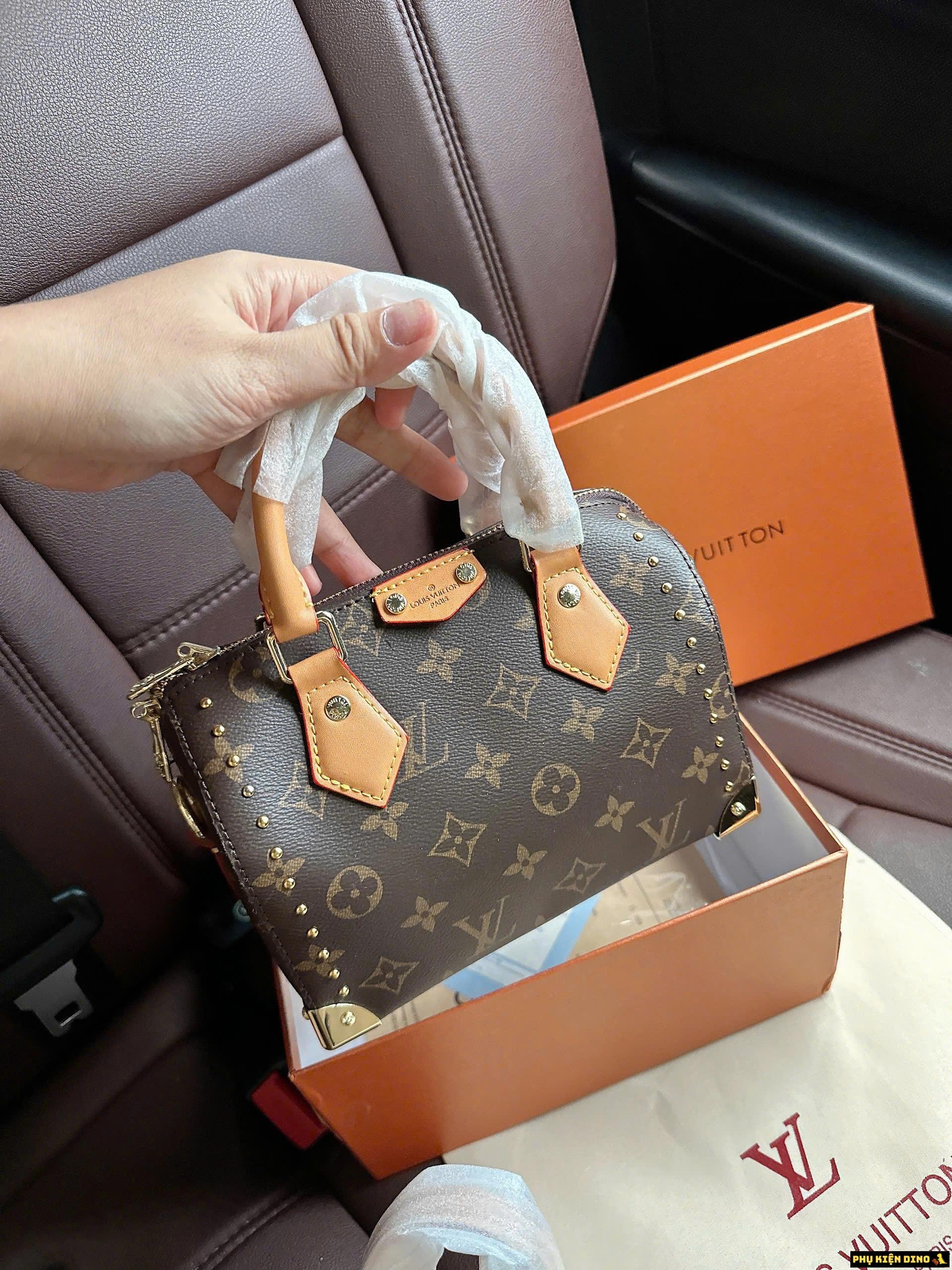 Túi Xách Nữ Louis Vuitton LV Speedy Trunk 20 M13146 3 Túi Xách Nữ LV Speedy Trunk Quai Nâu Viền Đinh