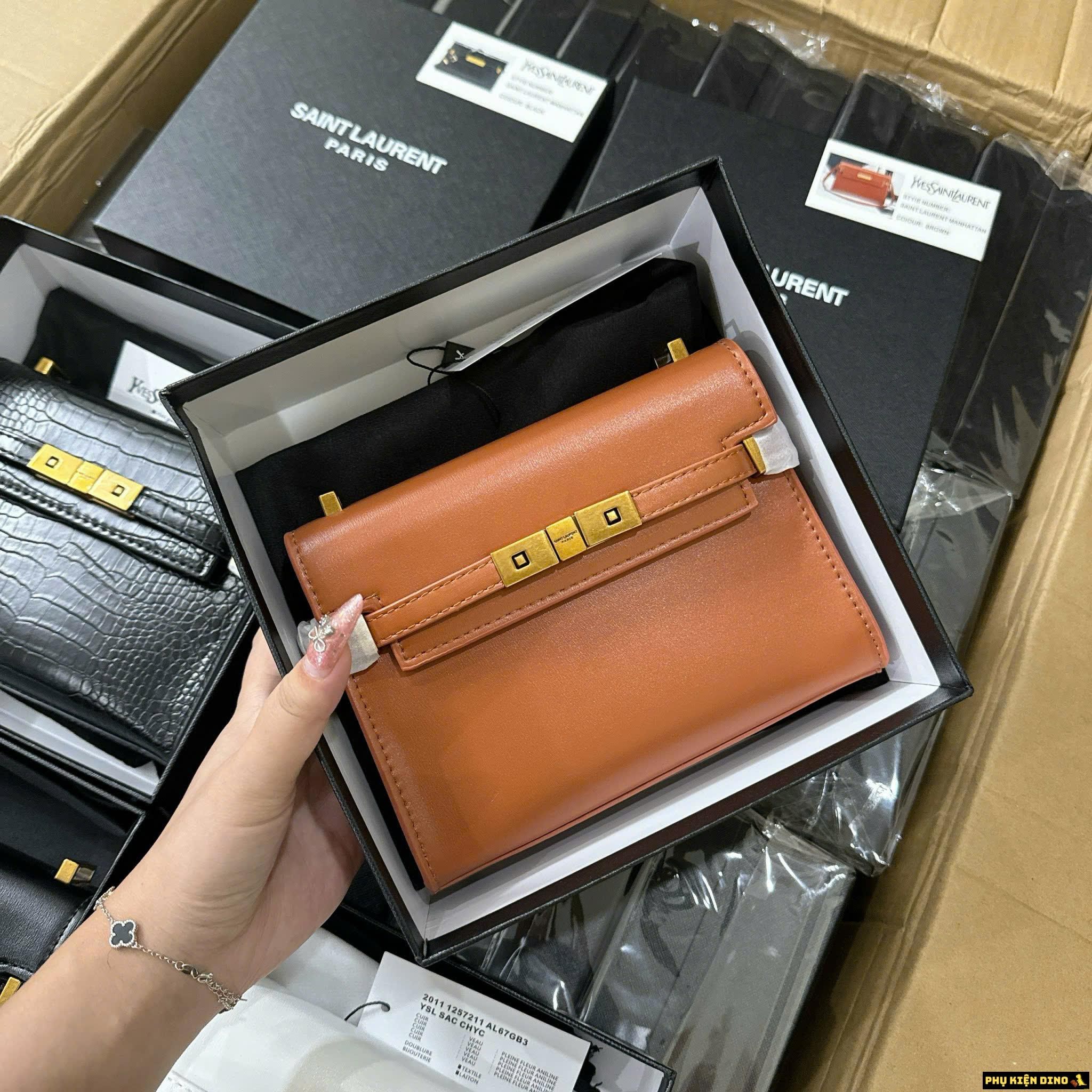 Túi YSL Saint Laurent Leather Manhattan Mini Crossbody Bag Size 19 7 Túi YSL Saint Laurent Leather Manhattan Mini Crossbody Bag Size 19 Màu Nâu