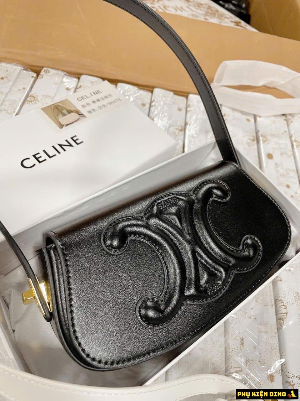 Túi Celine Đeo Vai Kèm Dây Đeo Size 22 Màu Trắng Đen 11 tui celine black mau den