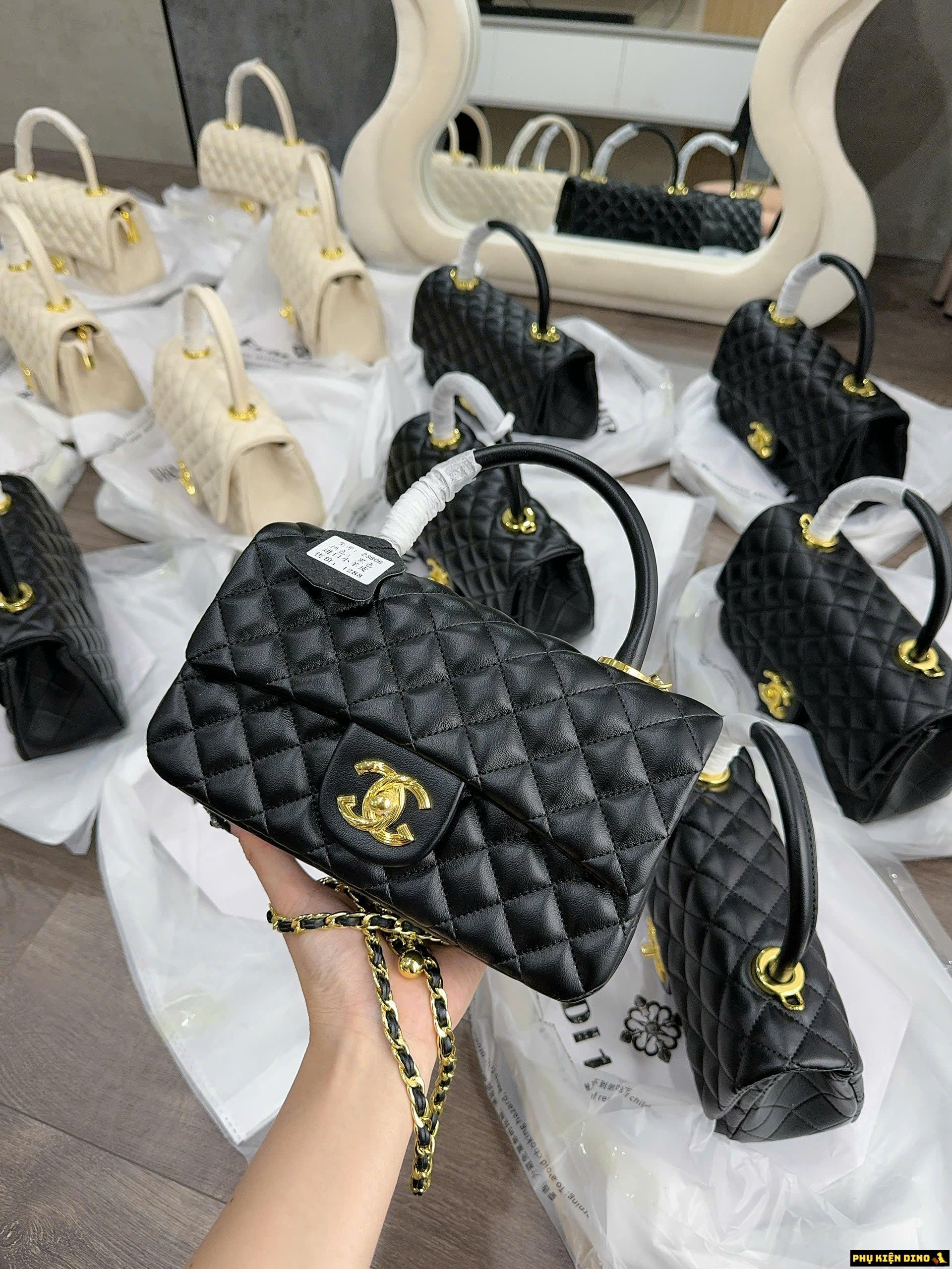 Túi Chanel Classic Màu Đen Logo Vàng Màu Trắng Đen 8 Túi Chanel Classic Màu Đen