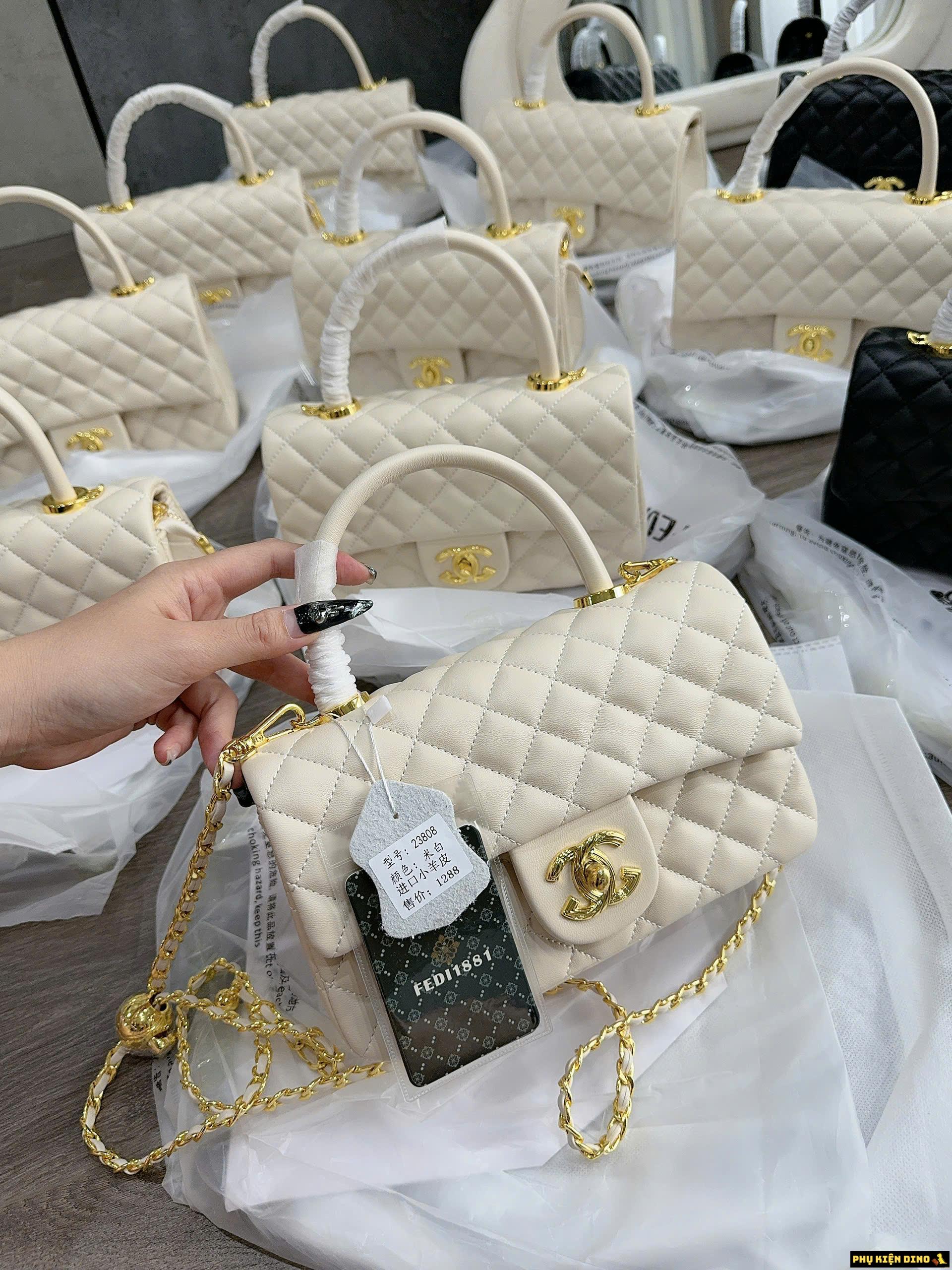 Túi Chanel Classic Màu Đen Logo Vàng Màu Trắng Đen 2 Túi Chanel Classic White Cream